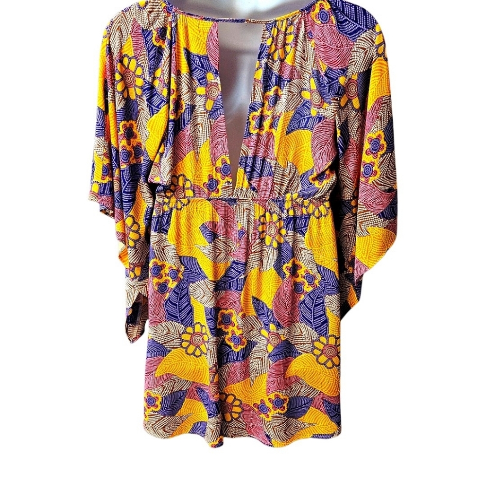 Lani California Size S & M Mustard Purple Viscose Batwing Mini Dress Open Back - Picture 6 of 15